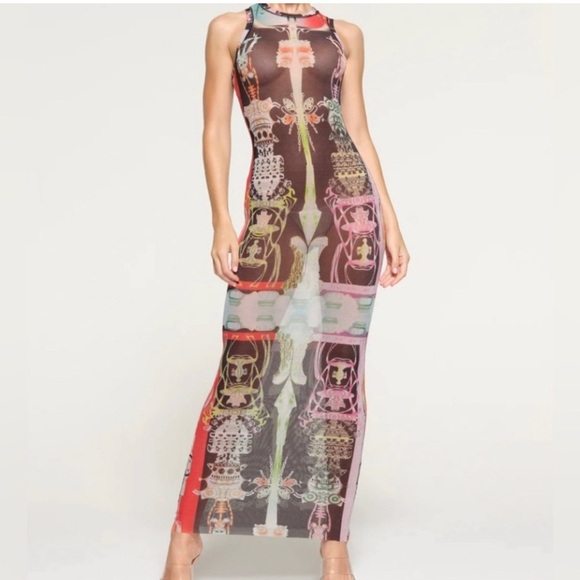 SKIMS Summer Mesh High Neck Long Dress  Orchid Cabinet - Picture 2 of 6